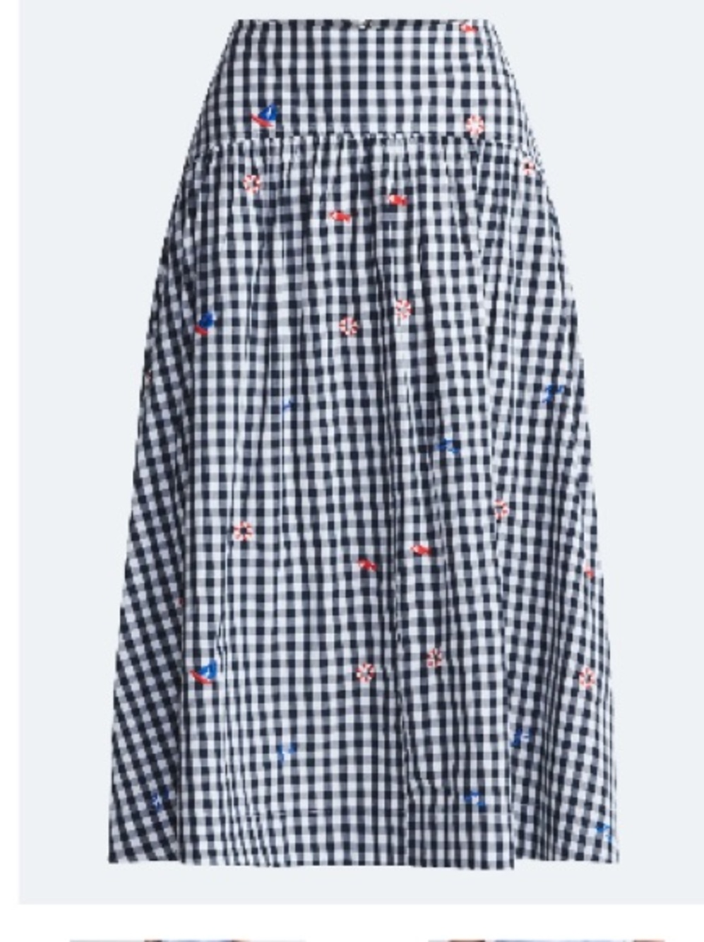 Navy & White Gingham Free Assembly Embroidered Midi Skirt